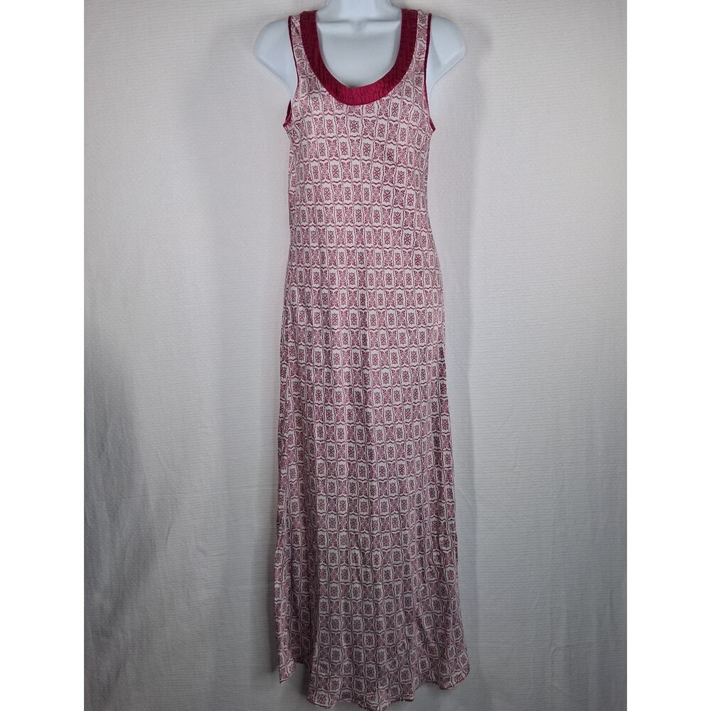 Winter Silks Long Maxi Dress Red White Silk & Bamboo Women's Medium Lightweight